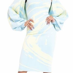 Like House Of Sunny Powder Blue And Yellow BodyCon Sweater Dress & Bolero, Sz Sm
